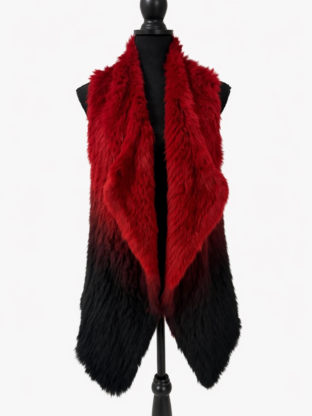Vintage Premise Ombre Faux Fur Vest Red Black Festival Boho Wrap